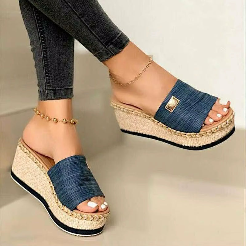 Summer Wedges Slippers Platform High Heels Women Slipper Ladies outside Shoes Basic Clog Wedge Slipper Flip Flop Sandals