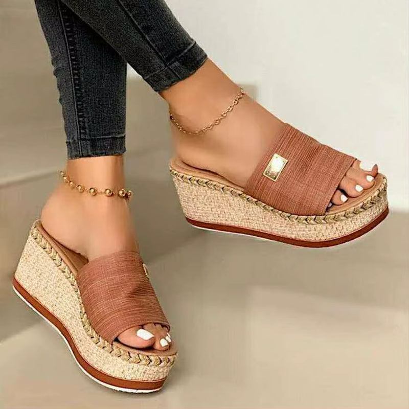 Summer Wedges Slippers Platform High Heels Women Slipper Ladies outside Shoes Basic Clog Wedge Slipper Flip Flop Sandals