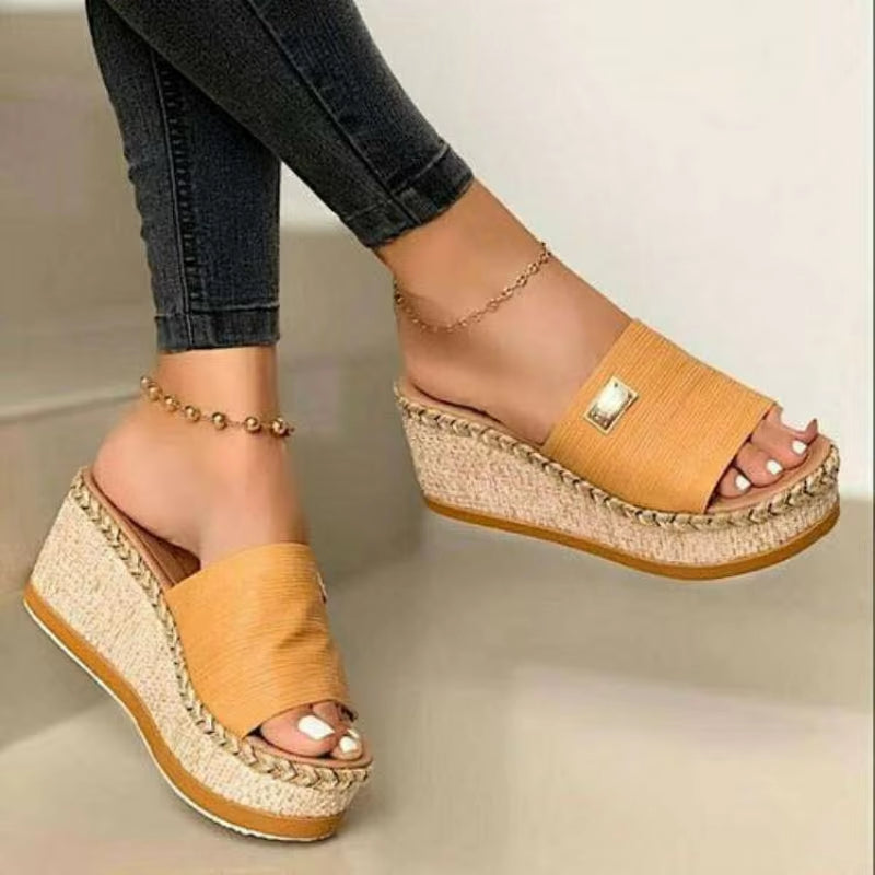Summer Wedges Slippers Platform High Heels Women Slipper Ladies outside Shoes Basic Clog Wedge Slipper Flip Flop Sandals