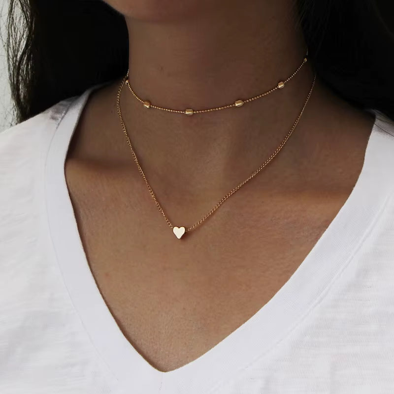 New Minimalist Clavicle Necklaces for Women Tiny Heart Love Pendants Neck Chain Fashion Jewelry Beach Summer Collares Necklace