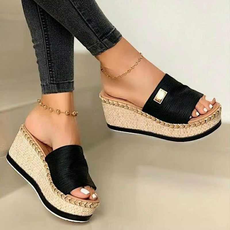 Summer Wedges Slippers Platform High Heels Women Slipper Ladies outside Shoes Basic Clog Wedge Slipper Flip Flop Sandals