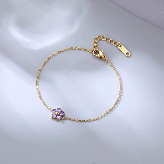 New Stainless Steel 16K Gold Plated Colorful Cubic Zirconia Flower Bracelet for Women Girls Waterproof Dainty Bracelet Jewelry